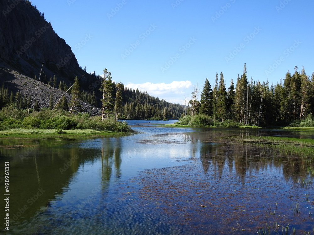 The scenic beauty of Twin Lakes, in the Mammoth Lakes Basin, Mono County, Eastern Sierra, California.