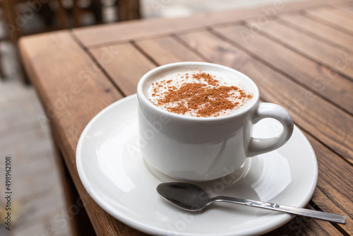 Turkish traditional hot drink salep in Istanbul cafe photo