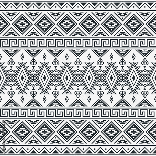 Tribal Seamless Pattern. Monochrome Ethnic Geometric Vector Background. Aztec or Inca Style