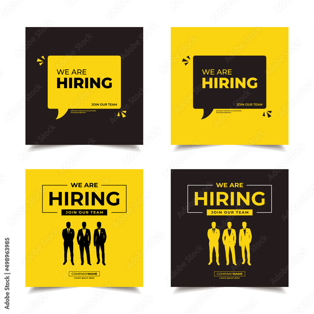 Collection of We are hiring recruitment background vector illustration.