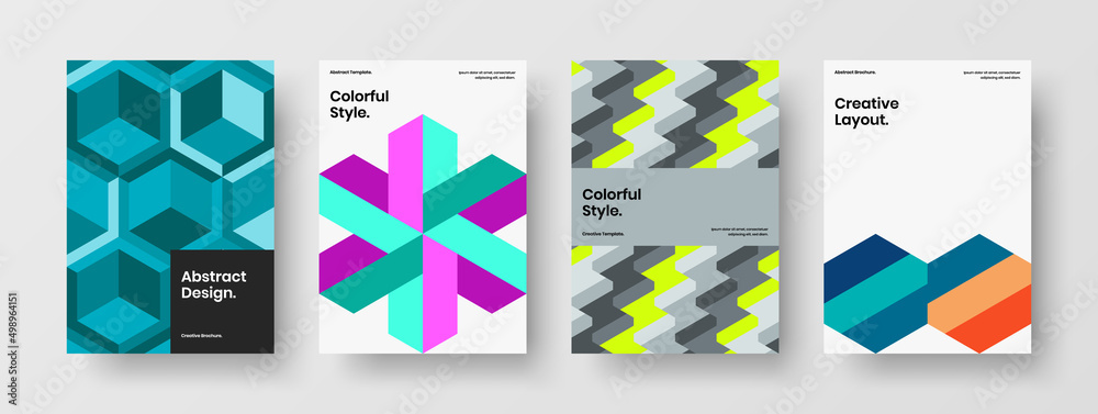 Vivid mosaic pattern corporate brochure template composition. Creative company cover vector design illustration bundle.