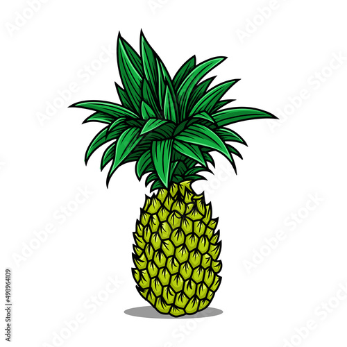Pineapple. Illustration of pineapple fruit with cartoon style isolated on white. suitable for summer fruits, for a healthy and natural life, Vector illustration, vector editable.