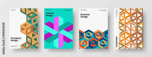 Original geometric tiles placard template collection. Trendy catalog cover vector design illustration set.