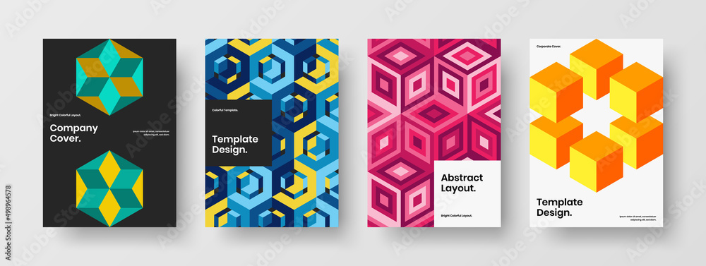 Premium geometric pattern corporate identity concept bundle. Minimalistic front page vector design layout set.