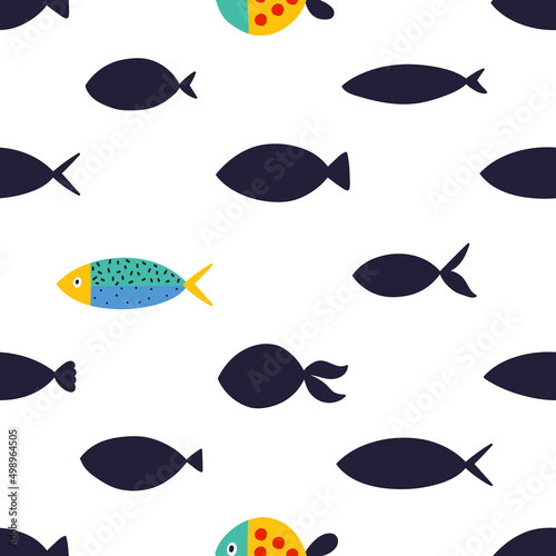 Cute fishes. Cute seamless pattern.
