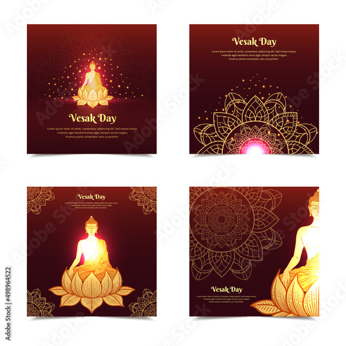 Collection of Vesak Day background with temple and Lord Buddha silhouette