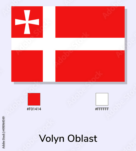 Vector Illustration of Volyn Oblast flag isolated on light blue background. Illustration Volyn Oblast flag with Color Codes. As close as possible to the original. ready to use, easy to edit. photo