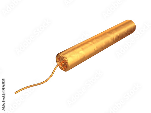 Golden stick of dynamite on a white background, 3d render