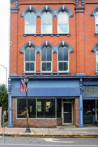 Brightly colored store fronts and buildings in the historical Main Street in the city of Augusta, Maine