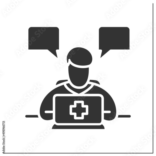 Medical consultant glyph icon. Online medical consultation. Medical advice. Medical internet forum. Family Doctor. Filled flat sign. Isolated silhouette vector illustration