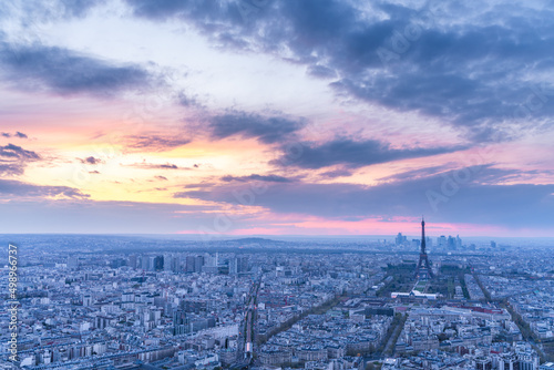 Paris view from above at sunset. France, Europe