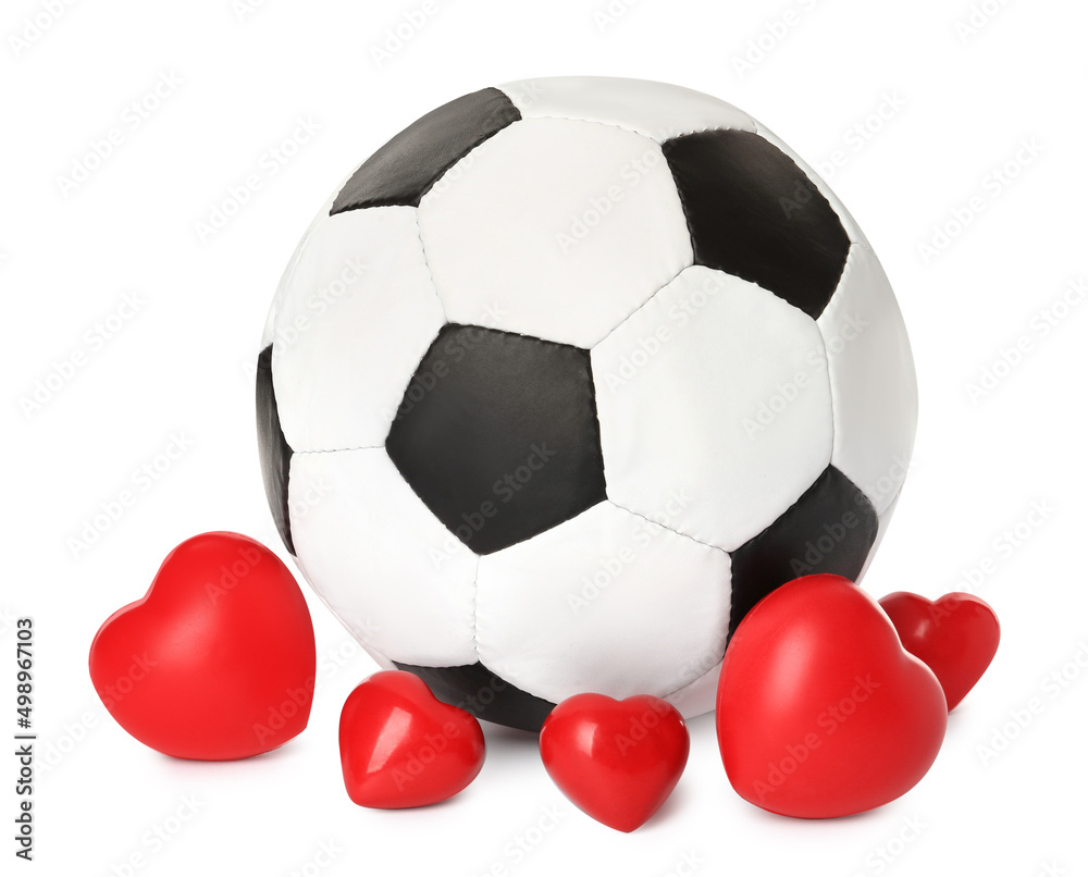 Soccer ball and hearts on white background Soccer ball and hearts on white background