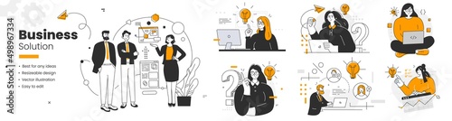 Bundle of men and women taking part in the business meetings, project presentations, negotiations, brainstorming, and talking to each other. Digital solution analytics, planning research innovations.