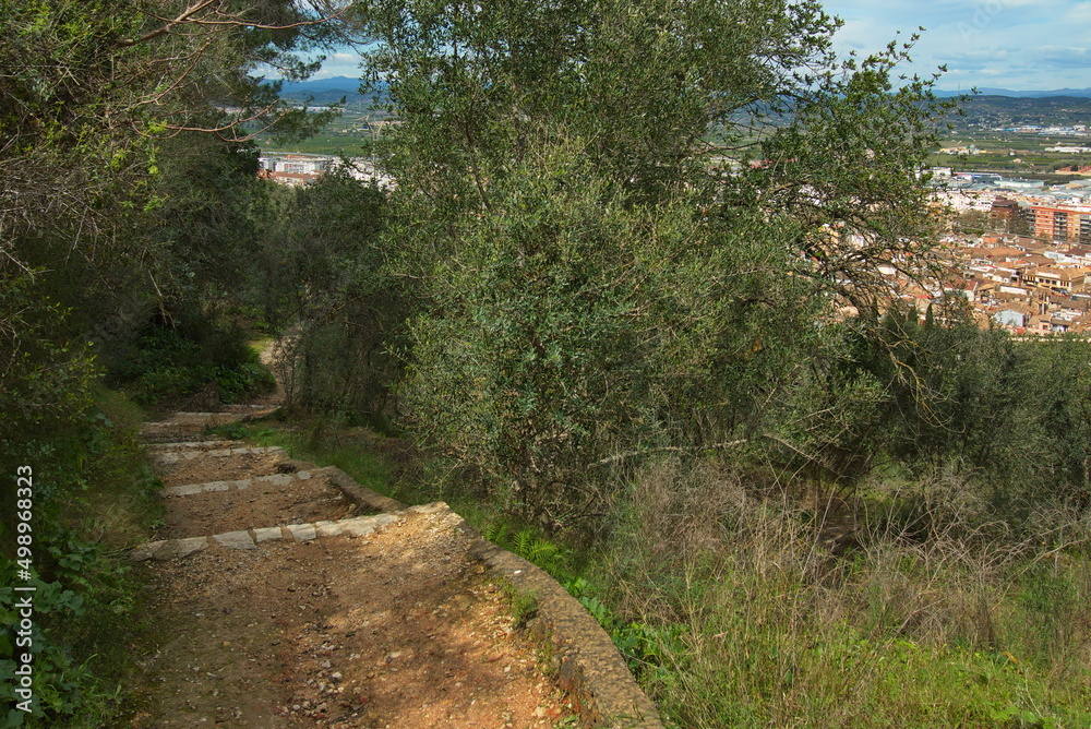 Fototapeta premium Hiking trail to Castell de Xativa,Xativa,Province Valencia,Spain,Europe 