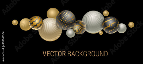 Vector abstract illustration with shine textured bubble with pattern on black background. Template with black and golden color 3d decorative ball. 3d abstract style design with sphere shape