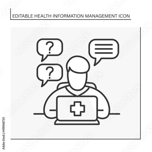Consultation line icon. Communication with a doctor about health. Questions and answers. Health information management concept. Isolated vector illustration. Editable stroke