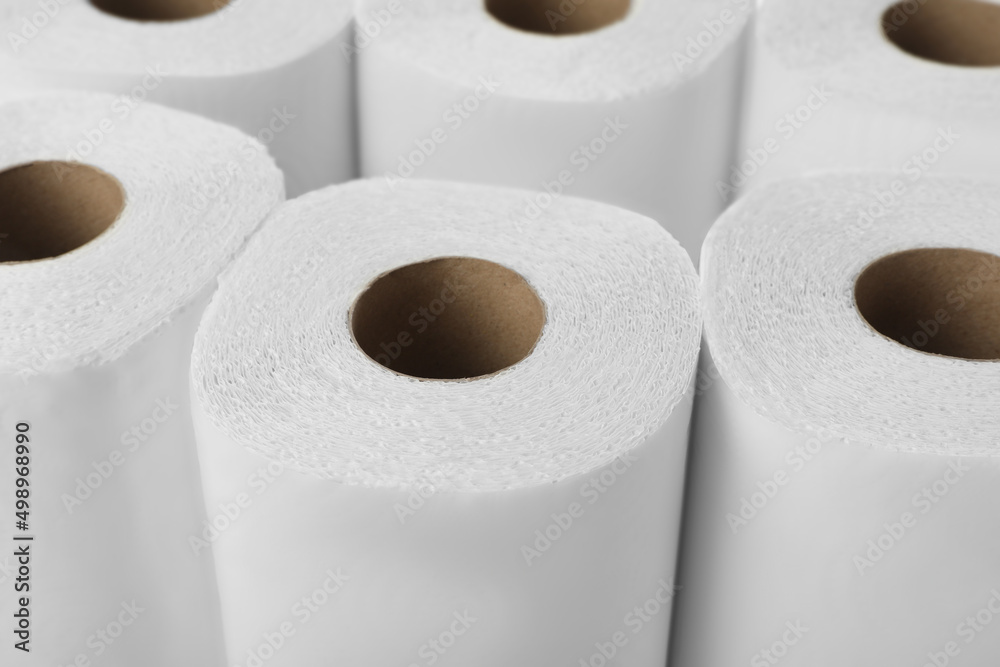 Rolls of paper towels as background, closeup view Rolls of paper towels as background, closeup view