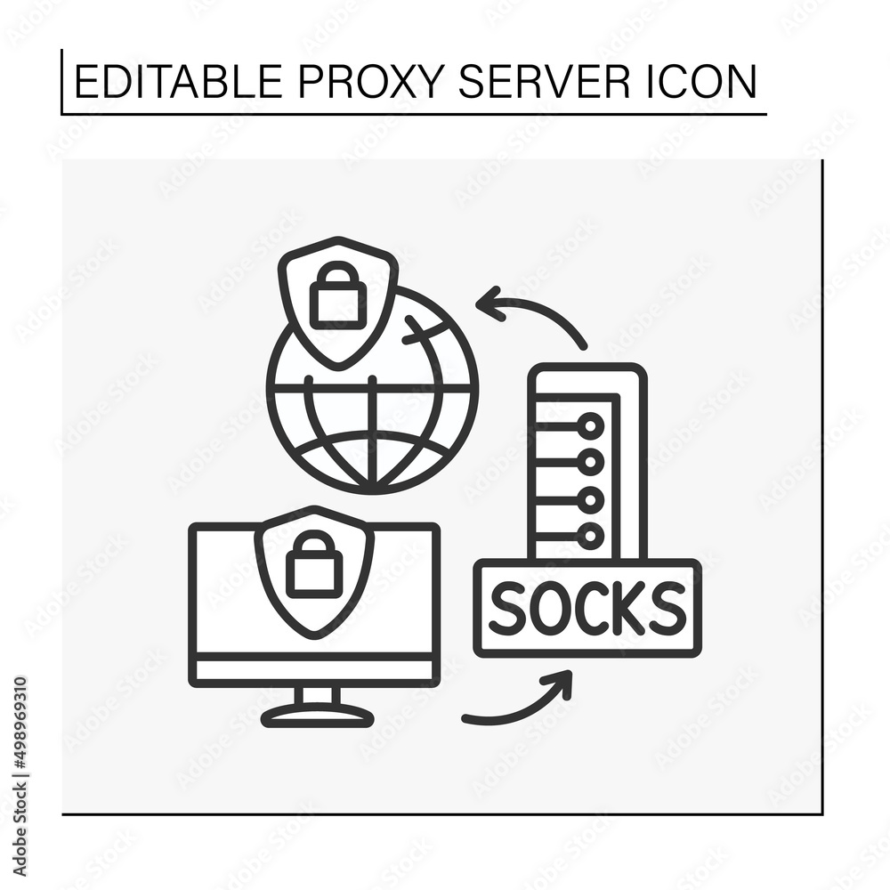 Socks protocol line icon. Socket Secure network protocol. Connecting by