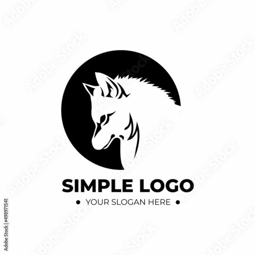 wolf head logo template design with black circle