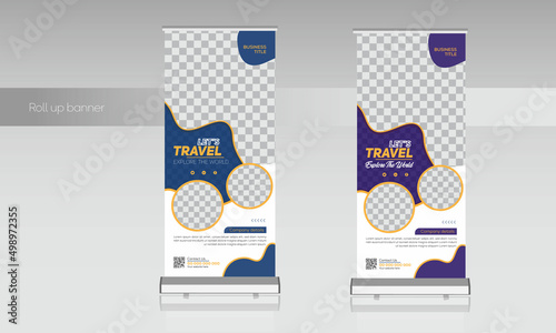 Travel and tour vacation roll up banner design or pull up banner template