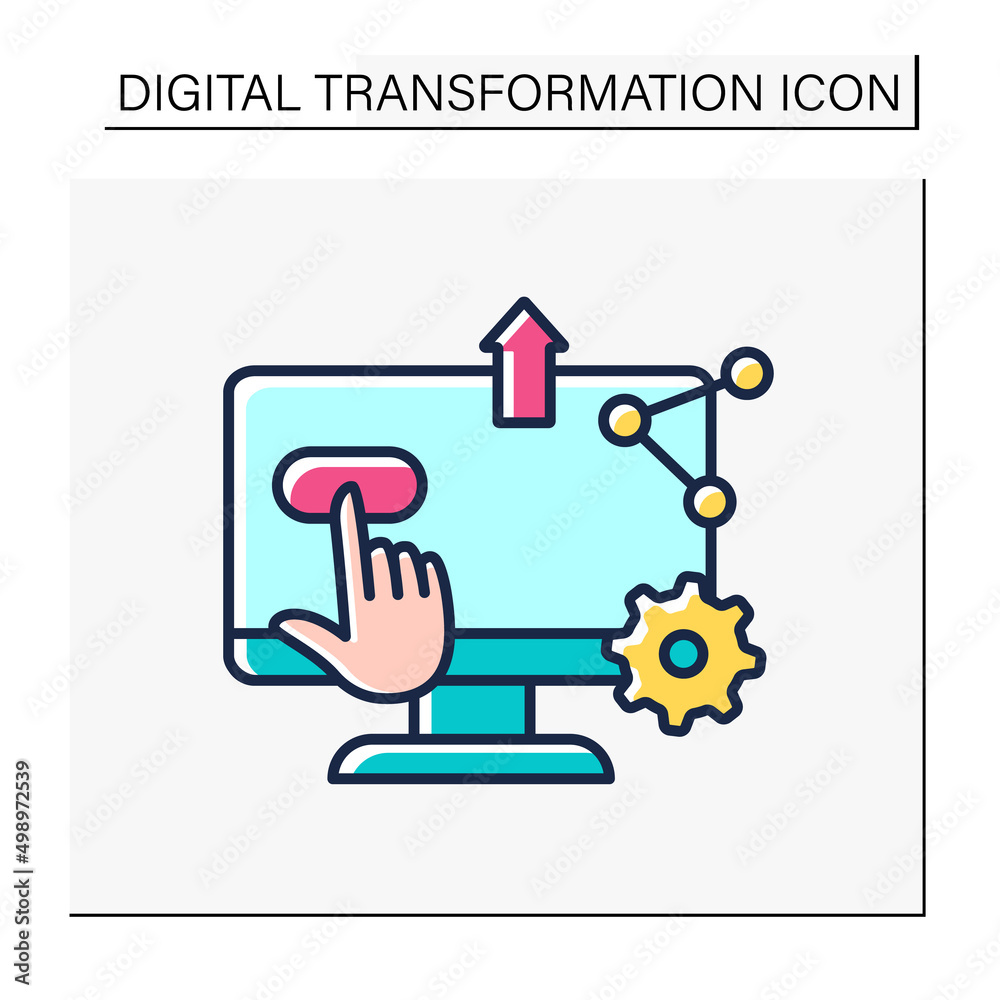 Digital accessibility color icon. Computer controlled by finger. Digital transformation concept. Isolated vector illustration Digital accessibility color icon. Computer controlled by finger. Digital transformation concept. Isolated vector illustration