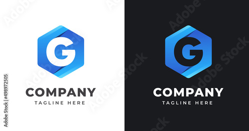 Letter G logo design template with diagonal shape concept gradient element geometric
