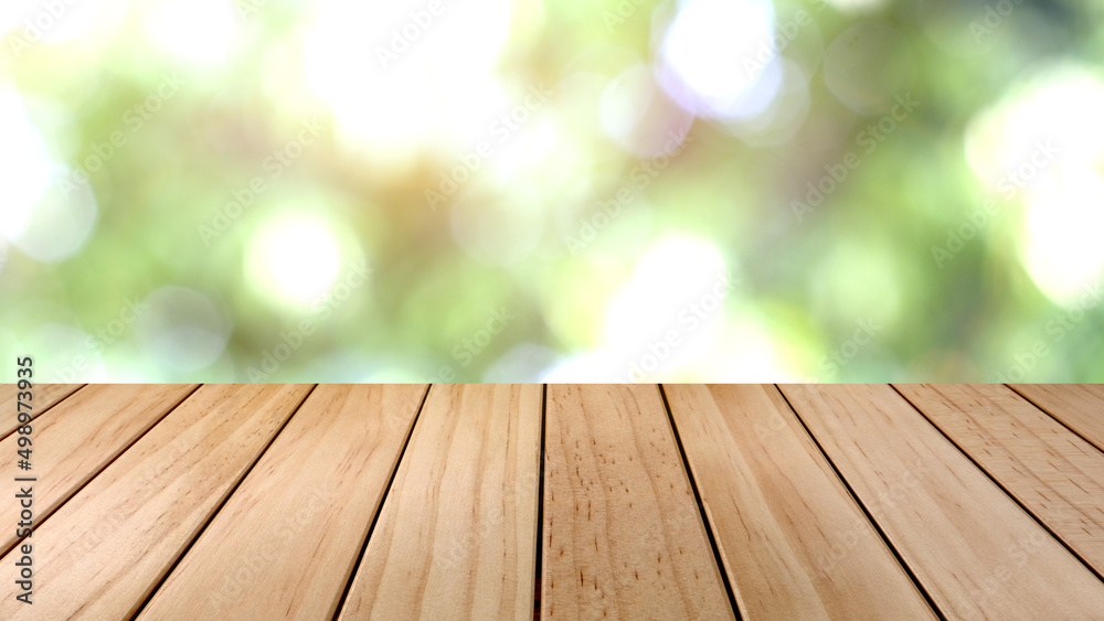 Empty space table for bokeh decoration and spring blur background.