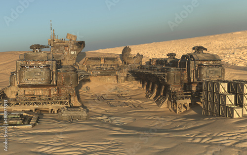 Abandoned desert outpost military buildings 3d render photo