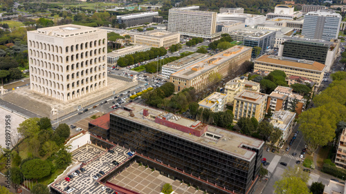 Photography Aerial view of the Palazzo della Civiltà Italiana, also known as Square CAerial view of the Palazzo della Civiltà Italiolosseum