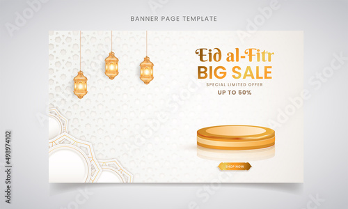Luxury Eid al-fitr sale banner template with decorative ornament and lantern Premium Vector	