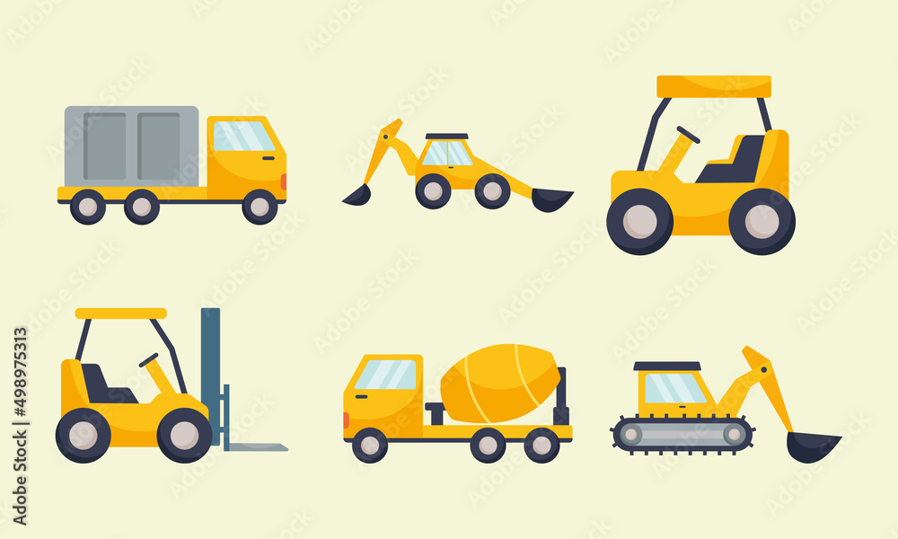 constructions trucks icon set