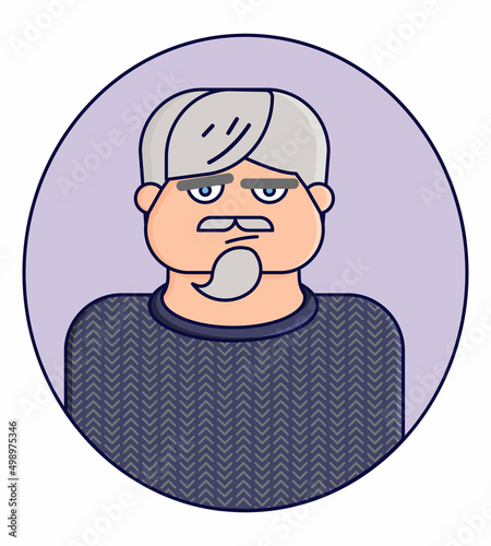 old man with beard sticker. Cartoon character people work