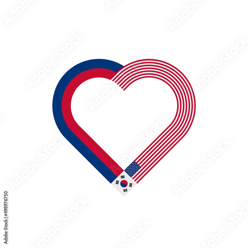 heart ribbon icon of south korea and united states flags. vector illustration isolated on white background