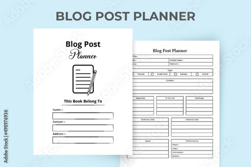 Blog post logbook and task tracker KDP interior. Social media blog writer information and scheduling notebook template. KDP interior journal. Blog post planner and keyword tracker interior.