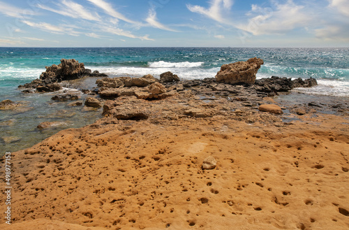 Ayia Napa rocky stormy seafront, Cyprus.