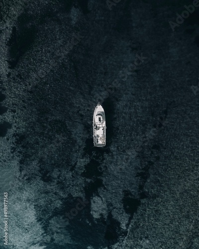 Minimal Sea Boat Top Down Drone Photography