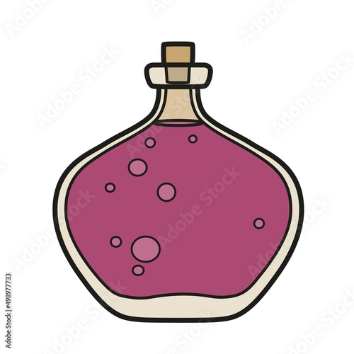Alchemical ingredient in a big bottle color variation for coloring page on white background