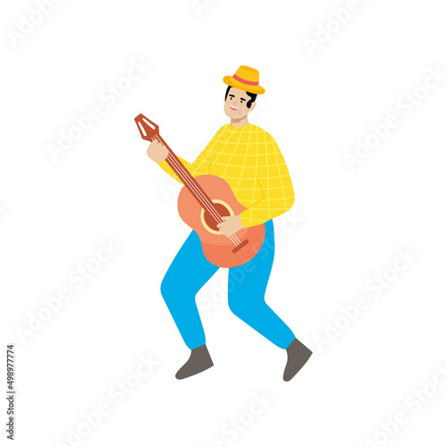 happy man playing guitar