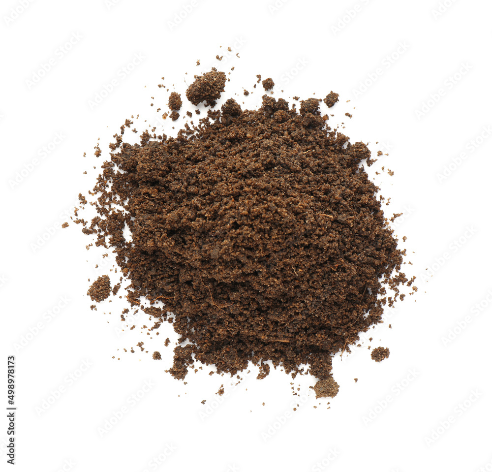 Pile of soil on white background, top view. Fertile ground Pile of soil on white background, top view. Fertile ground