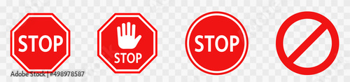 Leinwand Poster Red stop sign icon collection