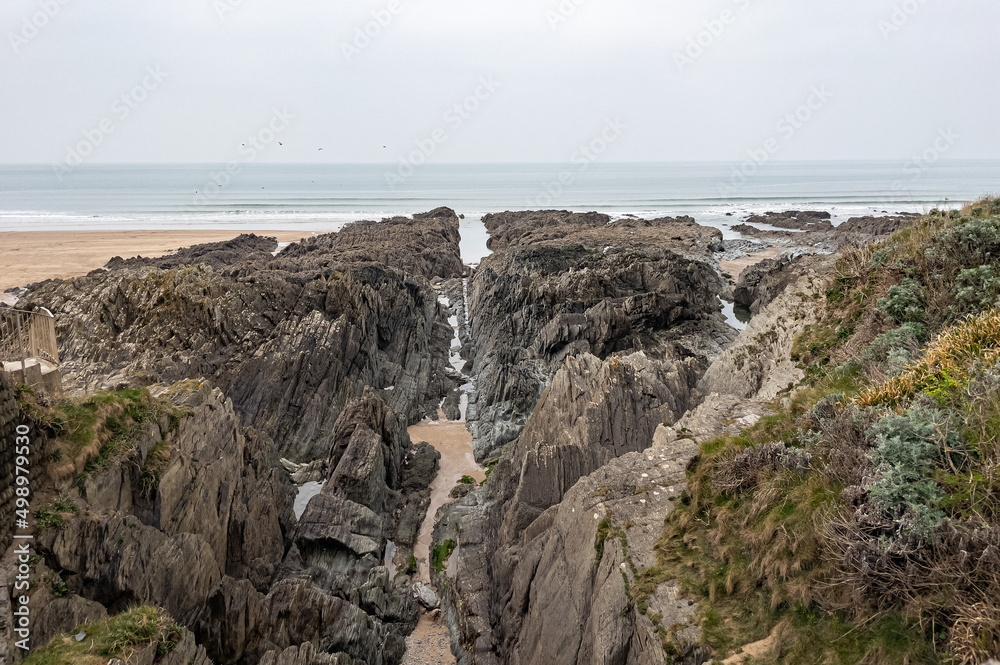 Rock formations at Woolacombe beach, Devon