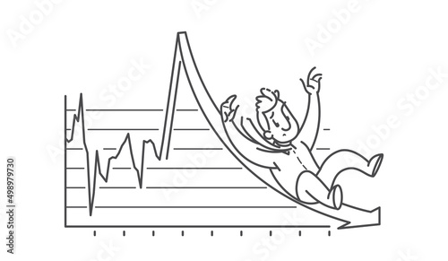 Business man falling down on a graph arrow
