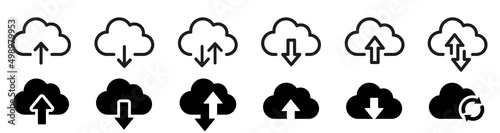 Cloud download and upload icon. Upload download cloud arrow. Line style. Download cloud computing outline and filled vector sign. Download symbol. photo