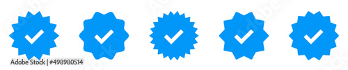 Verified badge profile set. Instagram verified badge. Social media account verification icons. Blue check mark icon. Profile verified badge. Guaranteed signs.