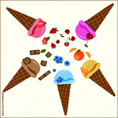 Ice cream cone with different flavors