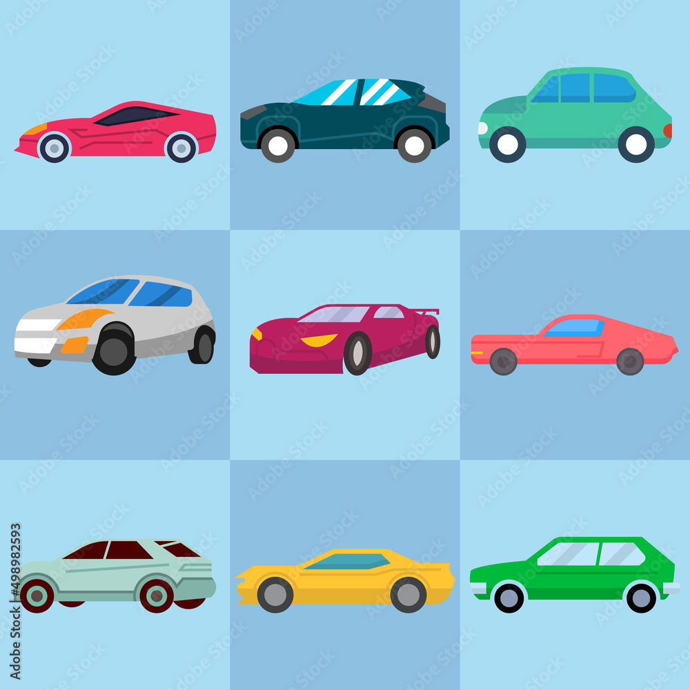 flat icons for Car side view and car front set,transportation,vector illustrations
