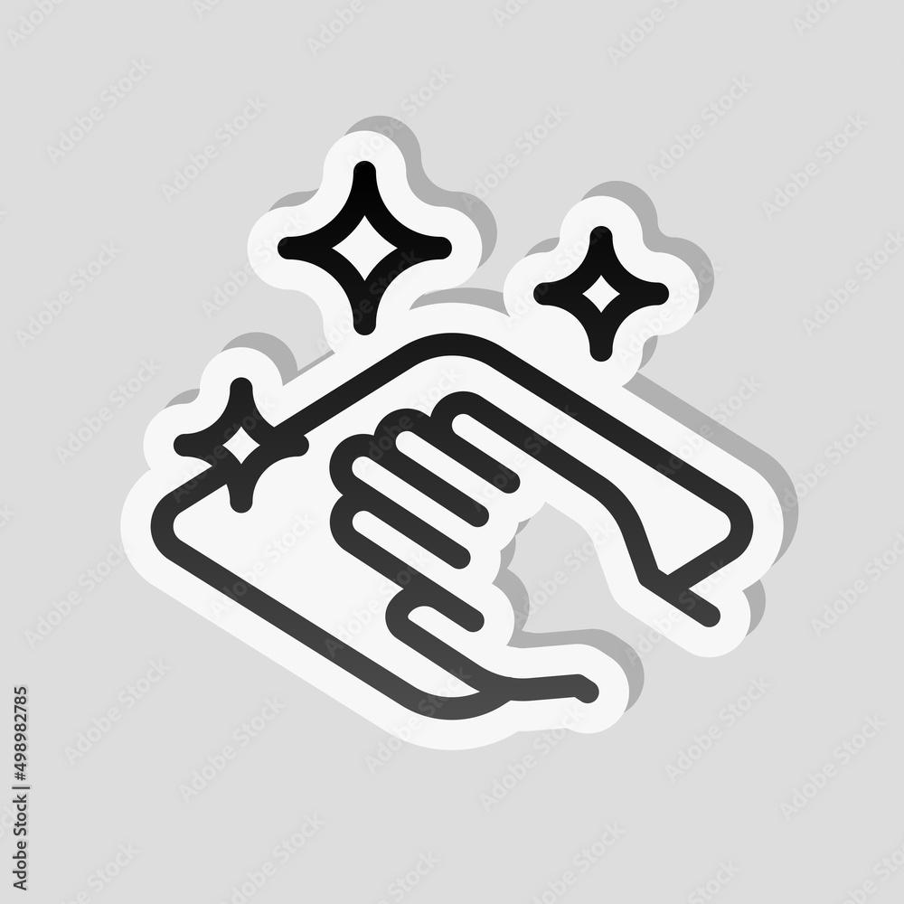 Clean surface, wipe to disinfect, simple icon. Linear sticker, white border and simple shadow on gray background Clean surface, wipe to disinfect, simple icon. Linear sticker, white border and simple shadow on gray background
