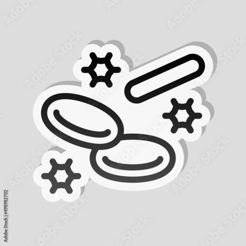 Blood cells, simple medical icon. Linear sticker, white border and simple shadow on gray background