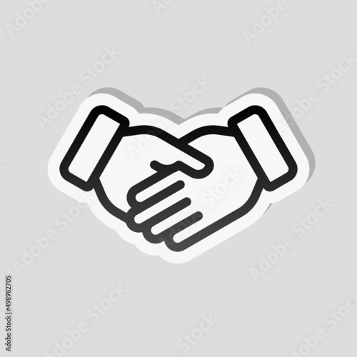 Partnership, teamwork, simple business logo. Linear sticker, white border and simple shadow on gray background
