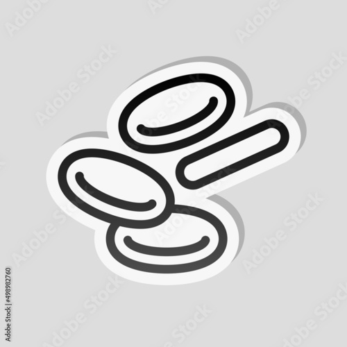 Blood cells, simple medical icon. Linear sticker, white border and simple shadow on gray background